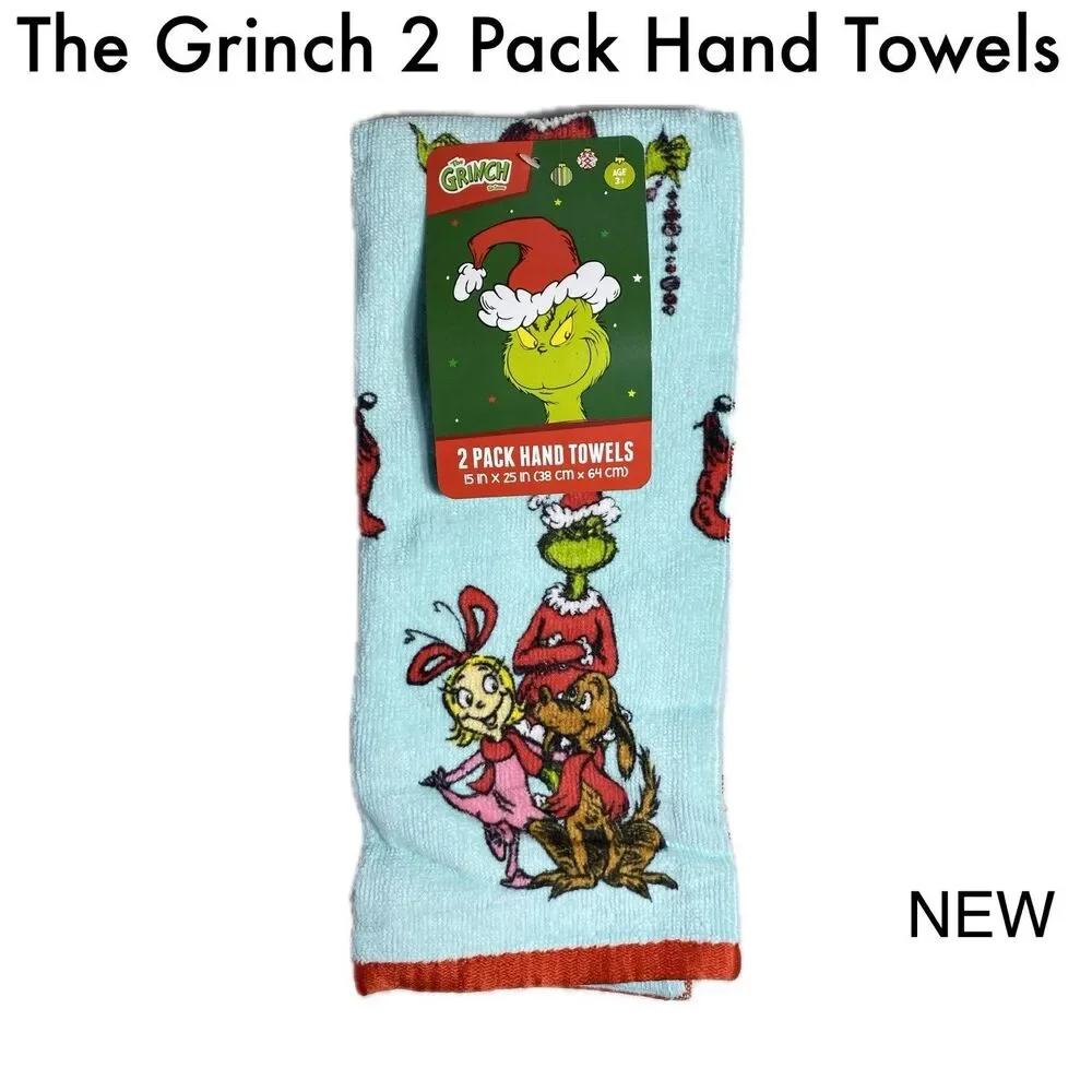 Dr. Seuss The Grinch Cindy Lou Who Max 2 Pack Hand Towels Christmas Blue NWT